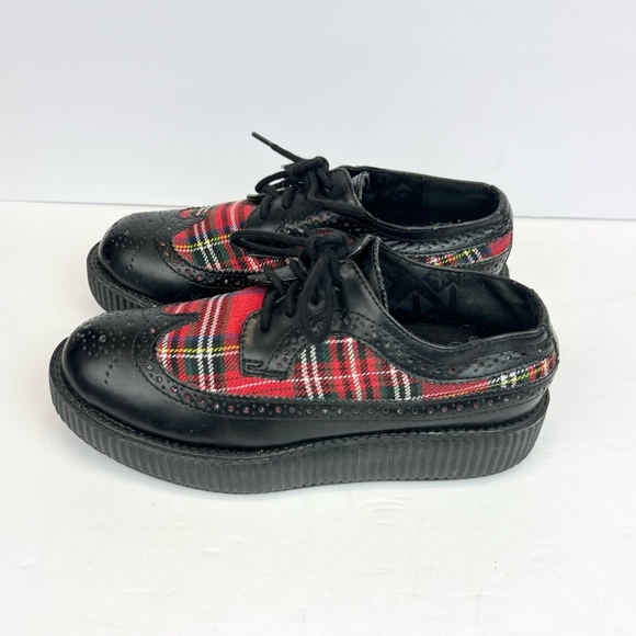 T.U.K Black Plaid Wingtip Viva Low Creeper Womens Size 7 - Picture 2 of 9
